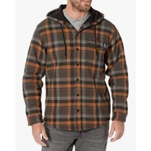 Wolverine Bucksaw Shirt Jacket Men's Medium Orange Black Plaid Fleece Hooded